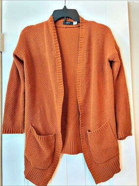 BDG Textured Open Front Cardigan Orange Medium